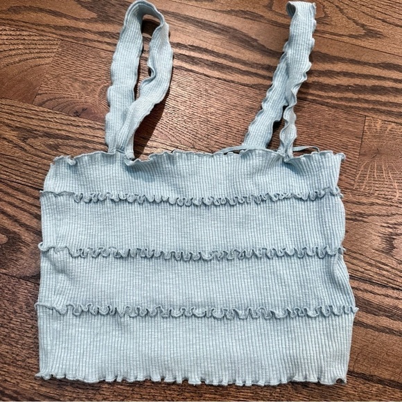 Zara Blue Ruffled Crop Tank Top - Picture 1 of 2